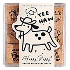 Dong-A PMS 手帳裝飾 動物角色木頭印章 9件組 Happy puppy, 1套, 單一顏色