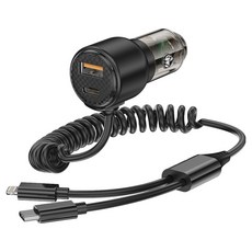 River Fox 車用雙孔彈簧線充電點菸器, CL95W, 半透明黑色