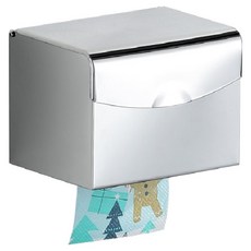 P&K 免鑽孔全覆蓋式不鏽鋼衛生紙架衛生紙盒, 銀色, 1個