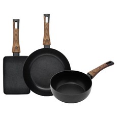 Silvat Carino IH 電磁爐適用平底鍋3件組, 1套, 黑色, 玉子燒鍋 18cm + 平底鍋 20cm + 深炒鍋 20cm