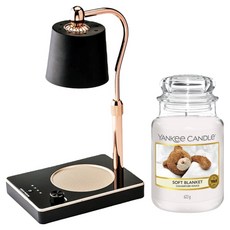 Yankee Candle 大罐香氛蠟燭 + 可調光定時融蠟燈組, 融蠟燈黑色 + 蠟燭混合色, 柔軟毛毯