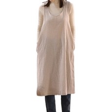 BELLELIFE 紅線寬鬆托兒所教師連身裙式廚房咖啡廳用圍裙, 1個, 自然色 + 紅色