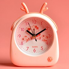 맙소샵 큐트 귀달이 미니 자명종 탁상시계 사슴뿔 HR107, 핑크