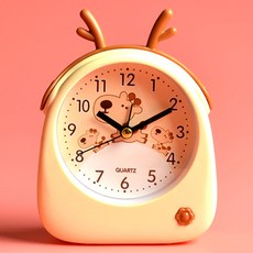 맙소샵 큐트 귀달이 미니 자명종 탁상시계 사슴뿔 HR107, 옐로우