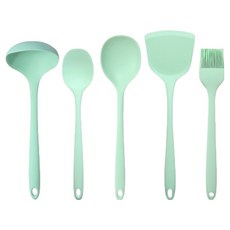 Lime Olive 生活矽膠廚具5件組, 1套, 湯勺 + 炒匙 + 多功能刮刀 + 鍋鏟 + 大號油刷, 薄荷綠