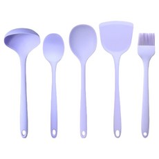 리빙 실리콘 조리도구 5종 세트, 퍼플, 1세트, 국자+볶음스푼+멀티주걱+뒤집개+오일브러쉬 대