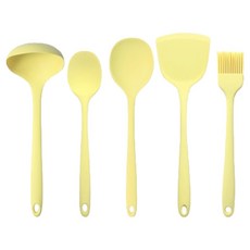 리빙 실리콘 조리도구 5종 세트, 옐로우, 1세트, 국자+볶음스푼+멀티주걱+뒤집개+오일브러쉬 대