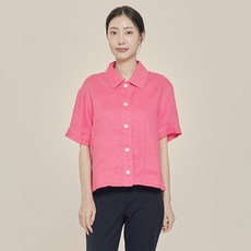 Olivia Hassler 女款單縫線亞麻短袖襯衫 OHCMBL209