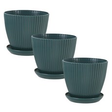 더플로우커머스 심플 단색 스트라이프 포인트 플라스틱 화분, 딥그린, 3개