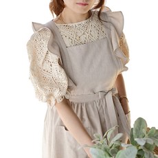 BELLELIFE 水洗基本款荷葉邊圍裙, 1個, 米色