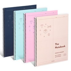 ICONIC 線圈基本款數學筆記本4入組, 1套, 米杏色, 粉紅色, 薄荷綠, 海軍藍