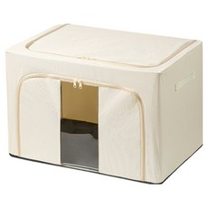 Royhome 透明窗可折疊雙門開口衣物收納保管袋, 米色, 1個