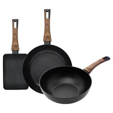 Silvat Carino IH電磁爐平底鍋3件組, 1套, 黑色, 玉子燒鍋 18cm + 平底鍋 26cm + 中式炒鍋 26cm