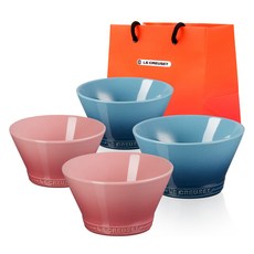 LE CREUSET 飯與湯 Neo碗 300ml x 2入 + 600ml x 2入 + 購物袋 L 套組, 1套, Neo碗 300ml 2入 + 600ml 2入 + 購物袋 L, 薔薇粉,海洋藍