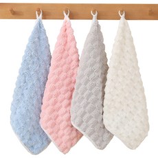 G&Y 柔軟觸感天鵝絨掛式毛巾 4件組, 1套, 粉紅色, 藍色, 象牙白, 灰色