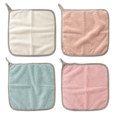 G&Y 珊瑚絨格紋附環毛巾4件組, 1套, 粉紅色, 綠色, 象牙色, 珊瑚色