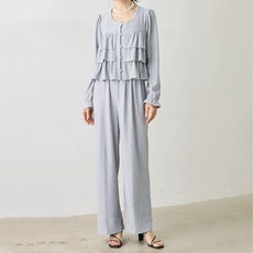 아뗄릭 진주 버튼 러플 블라우스 + 플리츠 슬렉스 세트 10167