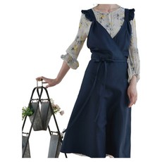 엘쏘 단아한 심플 무지 코튼 원피스 앞치마 FREE, 네이비, 1개