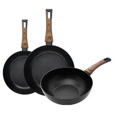 Silvat Carino IH 電磁爐用平底鍋 3件組 3個, 1套, 黑色, 平底鍋 24cm + 平底鍋 30cm + 炒鍋 30cm