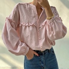 페이퍼먼츠 에멜 벌룬 콩라인 셔링 블라우스 10091