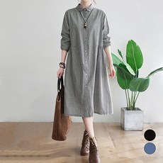 ATTERLIC 翻領寬鬆格紋襯衫風格長袖連身裙 10196 含大尺碼, 黑色