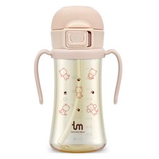 토비앤몰리 유아용 PPSU 원터치락 빨대컵, 280ml, 1개, 돗람이핑크
