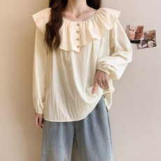 ATTERLIC 大尺碼法式可愛荷葉邊鈕扣襯衫 10155