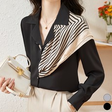 ATTERLIC 女款 Ciel 翻領線條圍巾長袖襯衫 10041