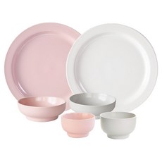 PRELUDE DISHIA 23cm 餐盤 2入 + 醬料碗 2入 + 小菜盤 2入 11.5cm 套組, 1套, 粉紅色, 象牙白