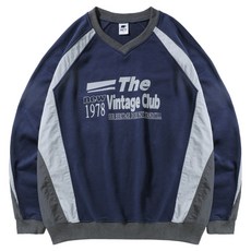 MCT 男女通用V領毛圈布梭織撞色寬鬆大學T