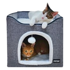 Petca 貓用雙層軟墊躲藏屋, 灰色