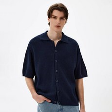 TNGT 男士半寬鬆毛圈布翻領短袖開襟衫 TNSW3F900