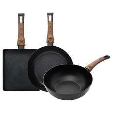 Silvat Carino IH 電磁爐鍋具 3件組, 1套, 黑色, 玉子燒鍋 24cm + 平底鍋 24cm + 中式炒鍋 24cm