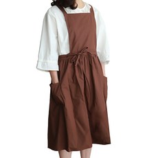 엘쏘 코튼 플리츠 원피스 앞치마, 브라운, 1개