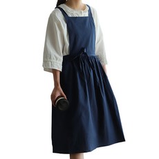 엘쏘 코튼 플리츠 원피스 앞치마, 네이비, 1개