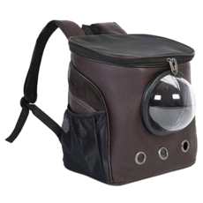 Phoenix 菲尼斯 寵物都會泡泡包 水桶包, 後背包型, 適用於超小型寵物(0~4kg), PU材質易清理, 太空透明網罩, 38 x 34 x 26cm, 棕色, 1個