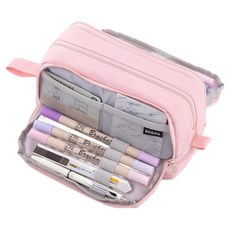 PUTURO LAB 大容量簡約雙層鉛筆盒, 粉紅色, 1個