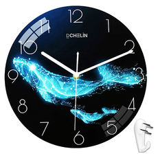 D'cherin 靜音室內設計風格掛鐘 + 壁掛掛鉤組, 豐饒鯨魚 L