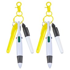 오마땅 4색볼펜 형광펜 마커 카라비너, 옐로우, 2개
