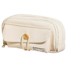 Ollum 鈕扣繩簡約筆袋, 米色, 1個