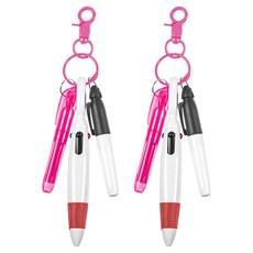 오마땅 4색볼펜 형광펜 마커 카라비너, 핑크, 2개
