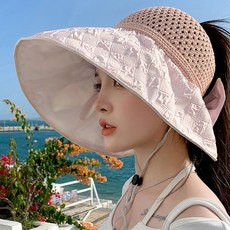 아뗄릭 큰 리본 아웃도어 비치 챙 넓은 선캡 10210