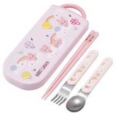 Skater 抗菌三件式餐具4件組 TACC2AG, 1套, 湯匙 + 叉子 + 筷子 + 餐具盒, 兔子花園