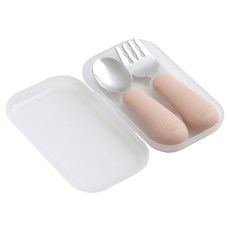 TACKAON 嬰幼兒用 123 矽膠 S 湯匙 + 叉子 + 收納盒組, 1套, 123 湯匙叉子(S)+收納盒, 米粉色