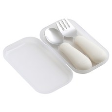 TACKAON 嬰幼兒用 123 矽膠 S 湯匙 + 叉子 + 收納盒組, 1套, 123 湯匙叉子(S)+收納盒, 象牙白