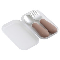 TACKAON 嬰幼兒用 123 矽膠 S 湯匙 + 叉子 + 收納盒組, 1套, 123 湯匙叉子(S)+收納盒, 棕色