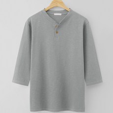 M.N.C 男女通用竹節棉亨利領七分袖T恤 MDLT950RR, 灰色