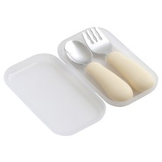 TACKAON 幼兒用123矽膠S湯匙+叉子+盒子組, 1套, 123 湯匙叉子(S)+收納盒, 黃色