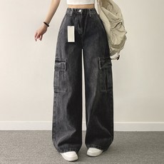 女款隱藏式鬆緊帶工裝牛仔褲 基本款