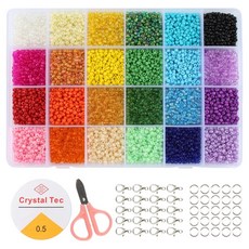 J.COXX 多合一米珠 2mm 24種 + crystal tec + 剪刀 + 掛鉤 20個 + 開口圈 100個 DIY套組, 1套, 混色